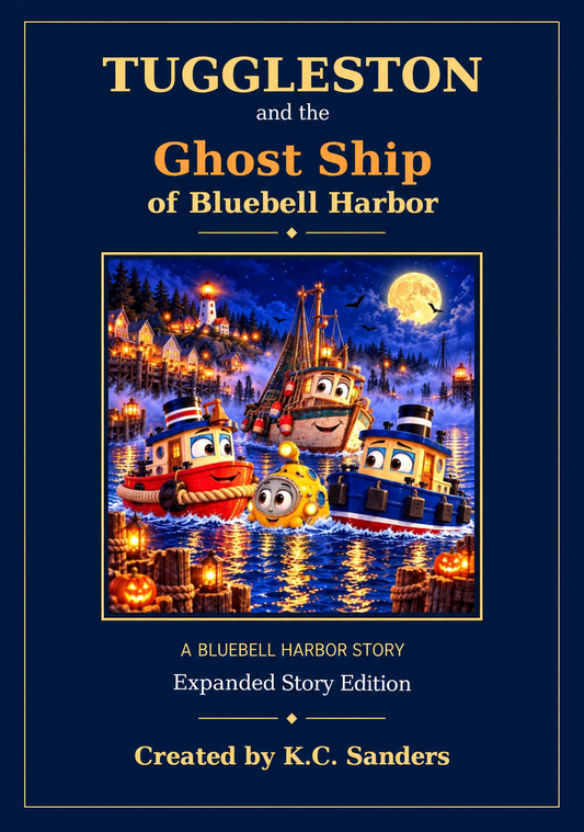 Front cover of Tuggleston and the Ghost Ship of Bluebell Harbor, Expanded Story Edition, created by K.C. Sanders